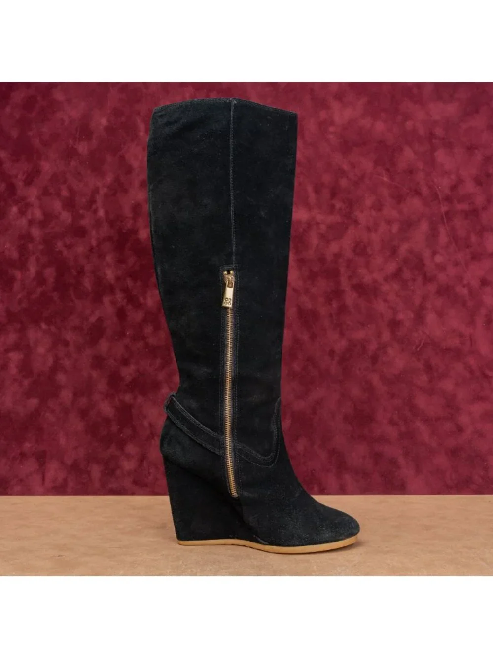 Coach Women Black Suede Leather Zip Dress Fashion Wedge Tall Boots sz 8.5